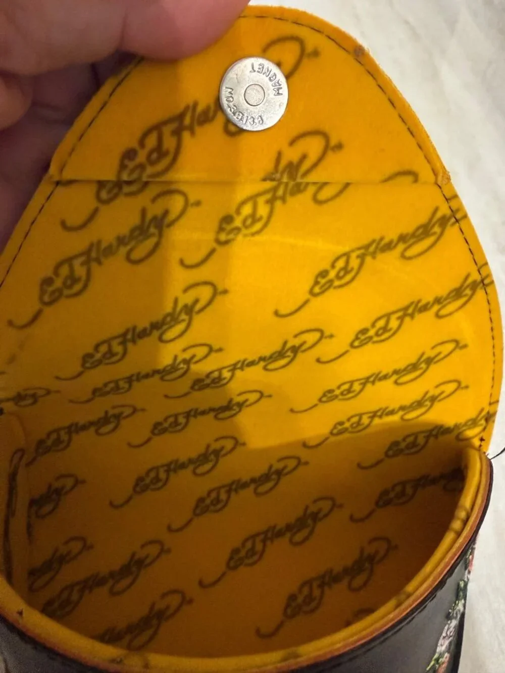 Ed Hardy Vintage Tattoo-Inspired Black Leather Glasses Case  Embroidered Rose &
